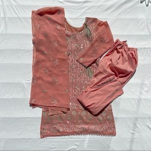Pakistani 3 piece peach pink suit